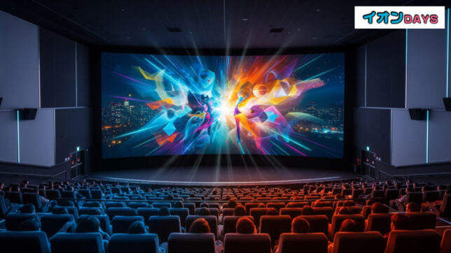イオンシネマで映画『宝島』上映中の情景、観客がスクリーンに引き込まれる様子を表現。感動的な映画体験を示しています。